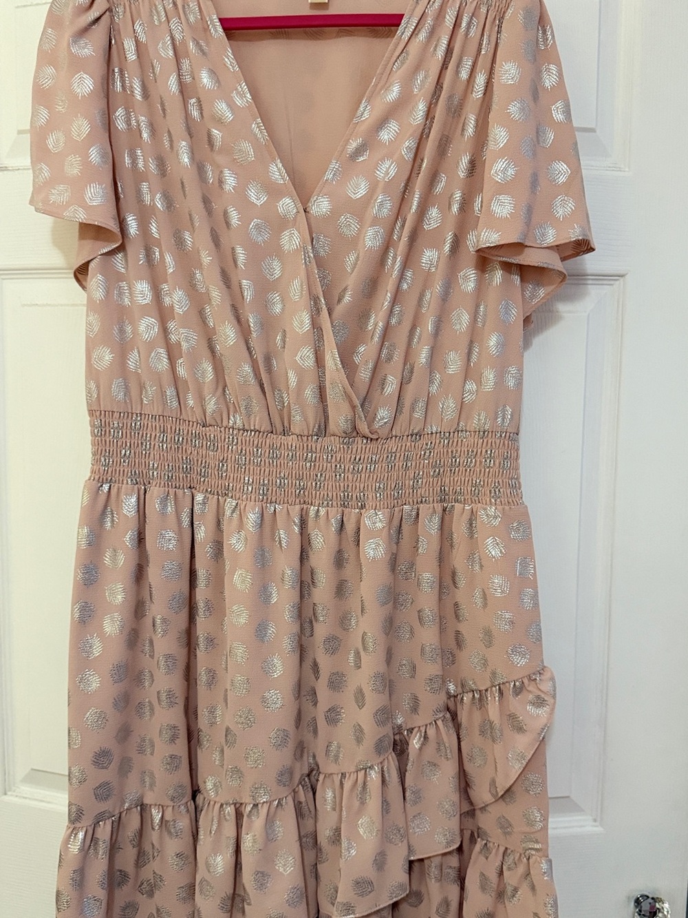 Michael Kors Blush Pink Tiered Dress with Silver Foil Motif